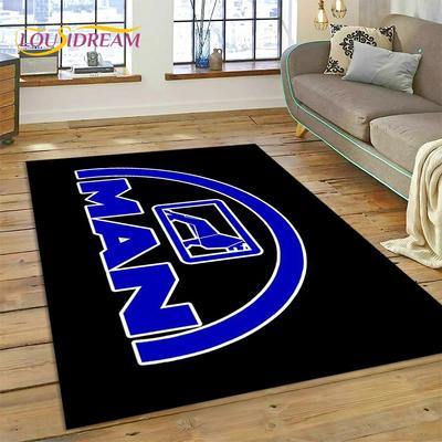 Mann LKW Logo 3D Druck Teppich Matte für Wohnzimmer Schlafzimmer Heimdekoration Bodenmatte Rutschfeste Dekoration für Sofa Fußmatte Geschenk Kind