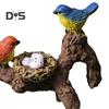 Bird Figurine Flower Pot Decoration Hanger Resin Birds Perched on Branch Planter Hugger Ornament for Potted Plants Bonsai