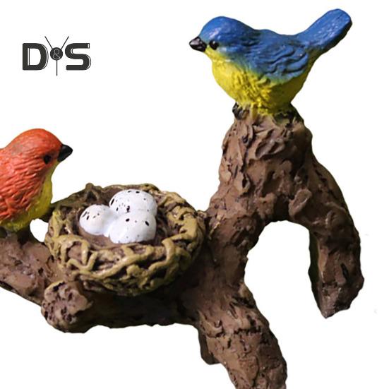 Bird Figurine Flower Pot Decoration Hanger Resin Birds Perched on Branch Planter Hugger Ornament for Potted Plants Bonsai