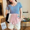 Summer Women Fashion Slim Short Sleeve T-shirt Knitted Elastic Short Tops