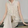 Gilet à col montant brodé de dentelle style chinois avec bouton grenouille et châle