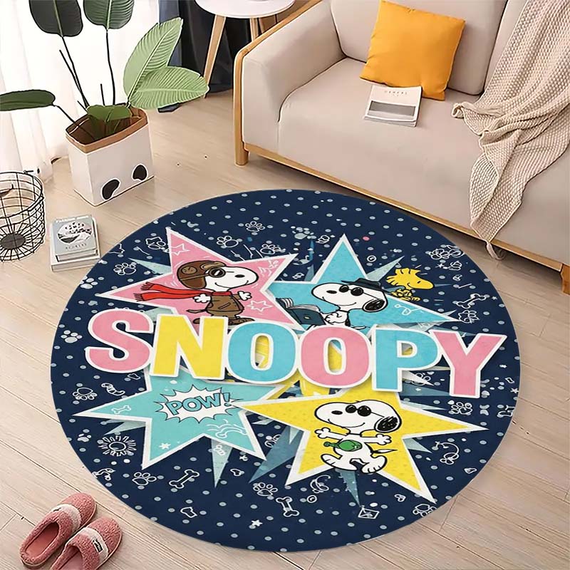 Cute Peanuts Snoopy Round Rug Anti-Skid Floor Carpet for Living Room Bedroom Children Room Home Decoration