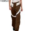 Men Stitching Long Trousers Strappy Waist Zipper Up Long Pants