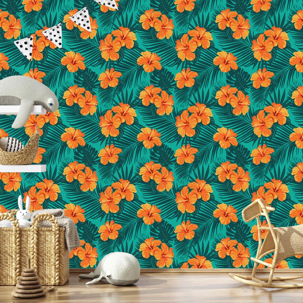 Exotic Leaves and Flowers Wallpaper for Living Room and Bedroom 50x1000
