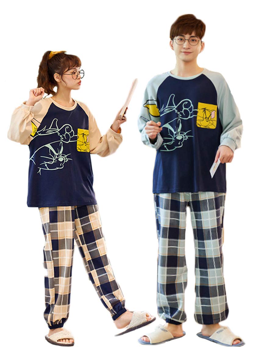 

Lemon Tree Seven Matching Pajamas Set for Top and Long Cute Korean Loungewear for Men and Perfect as a Newlywed Gift Couples, Bottoms, Sleeves, синий