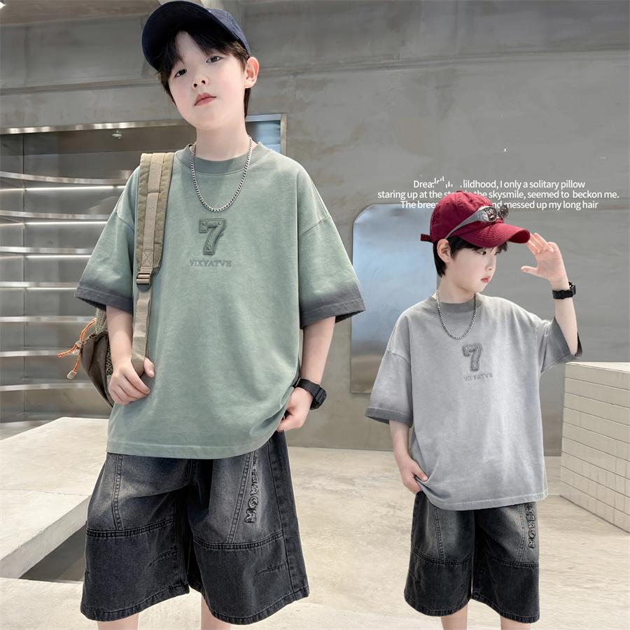 Teen Boys Set for Child Elegant T-shirts + Denim Shorts 2PCS Clothes Set Summer Kids Clothing Set