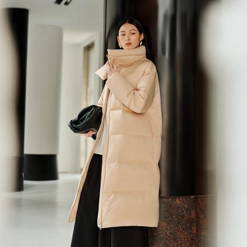 Eral Women's 2025 A/W Long Down Jacket with Large Lapel & Chinese Frog Buttons