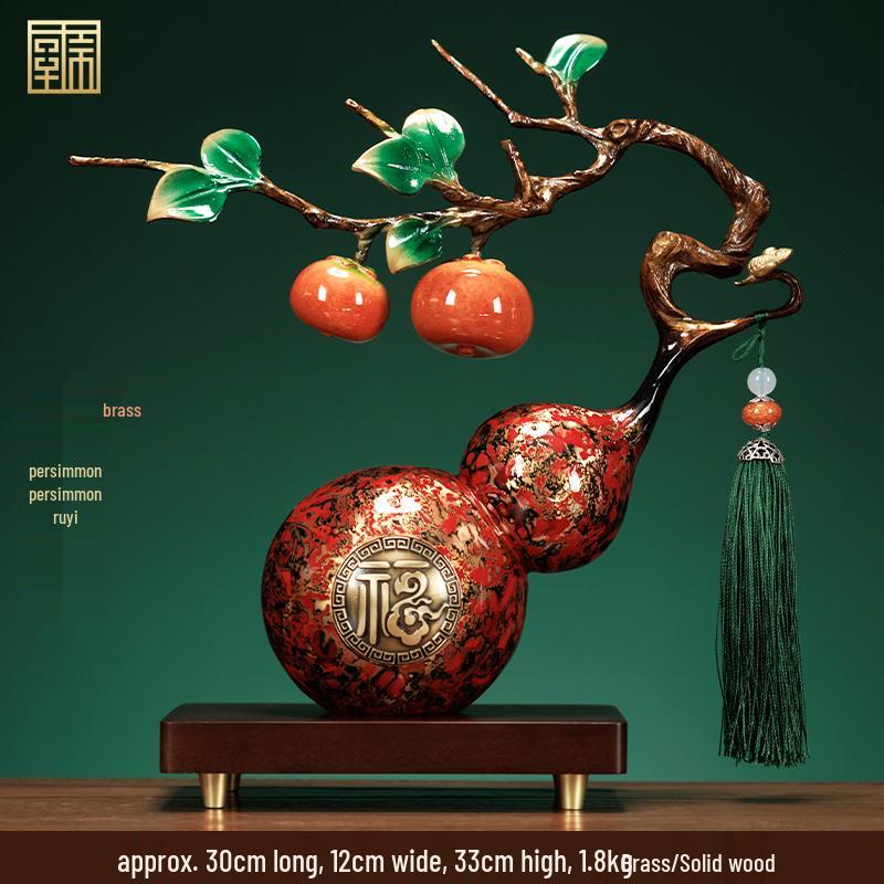 Persimmon Ruyi Gourd Ornament - Chinese Decor for Living Room, Office, or Housewarming Gift
