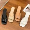 Dameslippers Høyhælte Slippers Damesandaler Nye Sommerslippers Tynne Hæler Firkantede Tær Sexy Uteslippers Chanclas Mujer