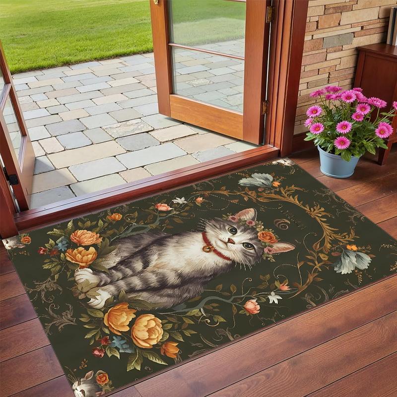 Anti‑Slip Crystal Velvet Floor Rug, Cat Design Carpet for Indoor Living Bedroom Home Decoration