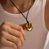 Youthway New Fashion Black Wax Rope Heart Shape Stainless Steel Pendant Necklace Party Jewelry Gift For Women