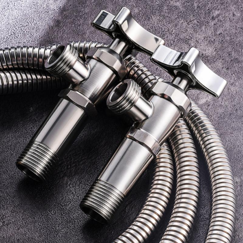 1 Set Thickened Triangle Valve For Hot And Cold Water Stainless Steel Bathroom Quick Opening Triangle Valve Faucet Accessories