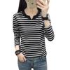2024 Women's Loose Striped V-Neck Long-Sleeve T-Shirt - Versatile Spring Top