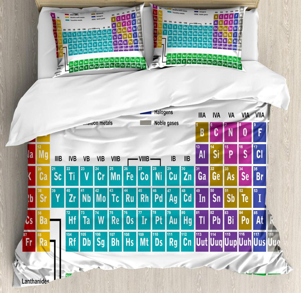 Periodic Table of Elements Duvet Cover Educational Bedding Set for Boys Girls Study Room Dorm Chemistry Theme Comforter Cover