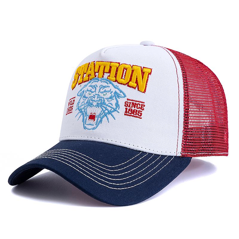 

Кепка с вышивкой в виде тигриной головы, дышащая сетчатая кепка для рыбалки, новый стиль, уличная кепка тракера, регулируемый снепбек для мужчин и женщин 56cm-60cm