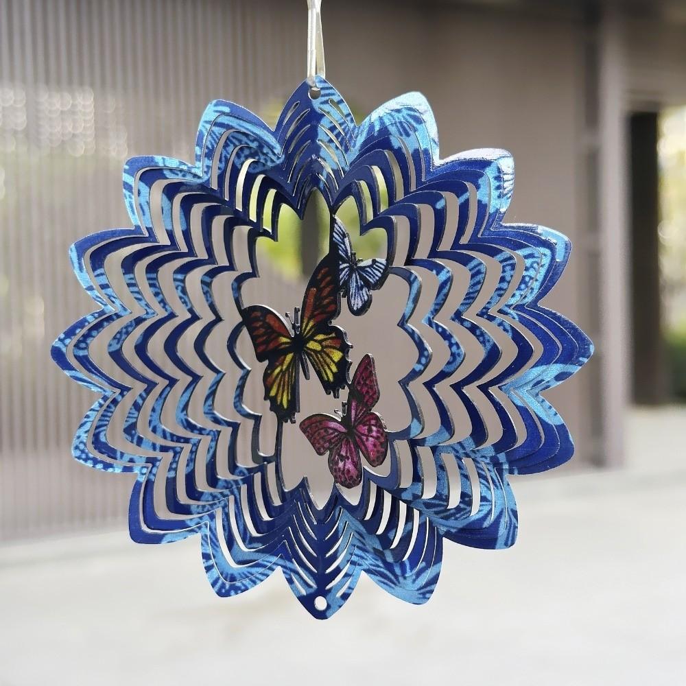 Flower Mandala Wind Chime Butterfly Wind Spinner Creative Rotating Pendant  Terrace Decor