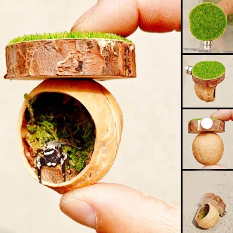 Mini Magnetic Spider Hide Cave Handmade Jumping Spider Enclosure Natural Habitat Decoration for Spider Lovers