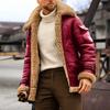 Men Jacket Contrast Color Patchwork Plush Lining Turndown Collar Zipper Coldproof Winter Faux