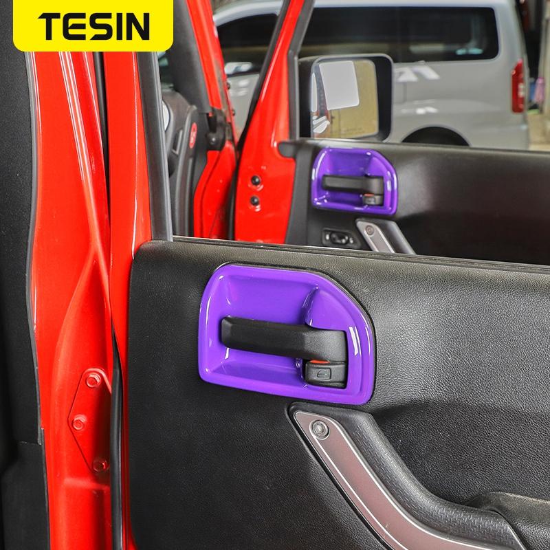 TESIN 4 Door Interior Door Handle Bowl Decoration Cover Trim Stickers for Jeep Wrangler JK 2011-2017 ABS Car Accessories