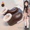 Girls' Non-slip Waterproof Leather Snow Boots with Soft Sole and Velvet Lining for All Seasons