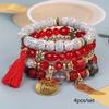 Bohemian Beaded Bracelet Set, Women's Stackable Stretch Bracelets with Tassel & Wing Charm