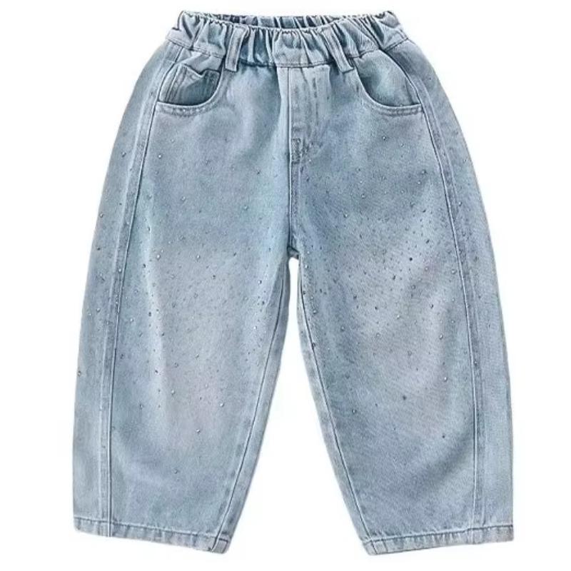 Spring Autumn Kids Girl Jeans Trendy Loose Casual Kids Denim Pants Children Girls Shiny Trousers