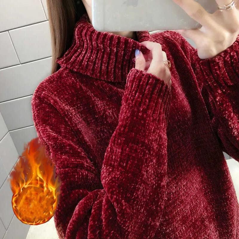 Dames Herfst Winter Trui Los Elastisch Dik Gebreide Truien Effen Vrouwelijk Warm Basis Shirt