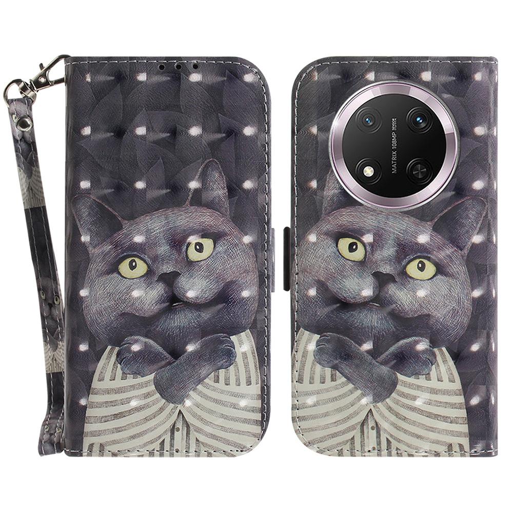 For Honor Magic7 Lite 5G/X9c 5G/X60 Pro 5G Case Pattern Printing Leather Wallet Phone Cover with Wrist Strap