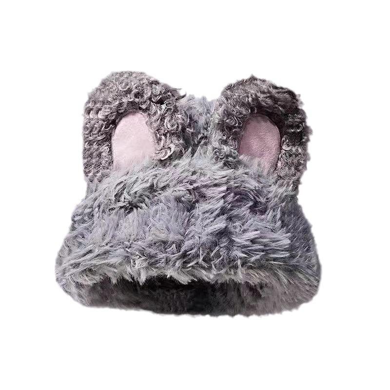 Cute rabbit ear hat white plush autumn and winter warm knitted wool hat women's plush bag head cold hat