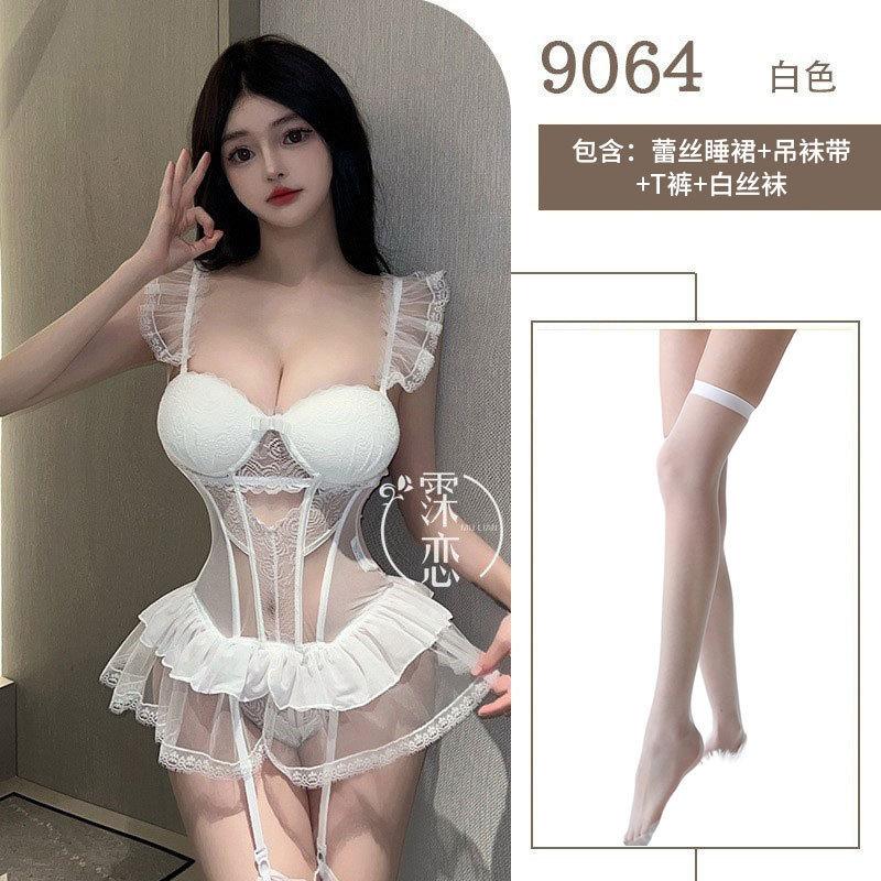 Sexy pure desire small breasts show big erotic underwear women's free mesh yarn with chest pads underwear uniform temptation