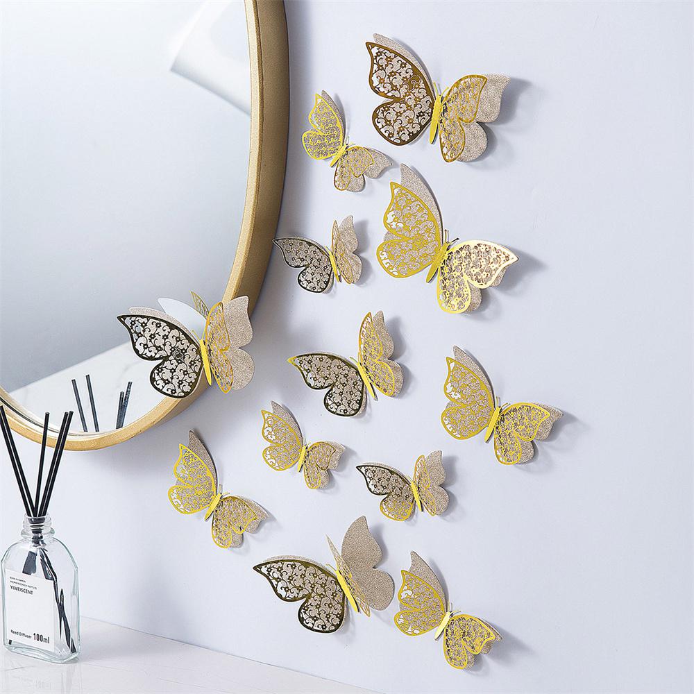 Hollow Butterfly Wall Sticker Hollow Butterfly Metallic Feel Home Decoration 3d Stereo Decorations Party Butterfly Decoration