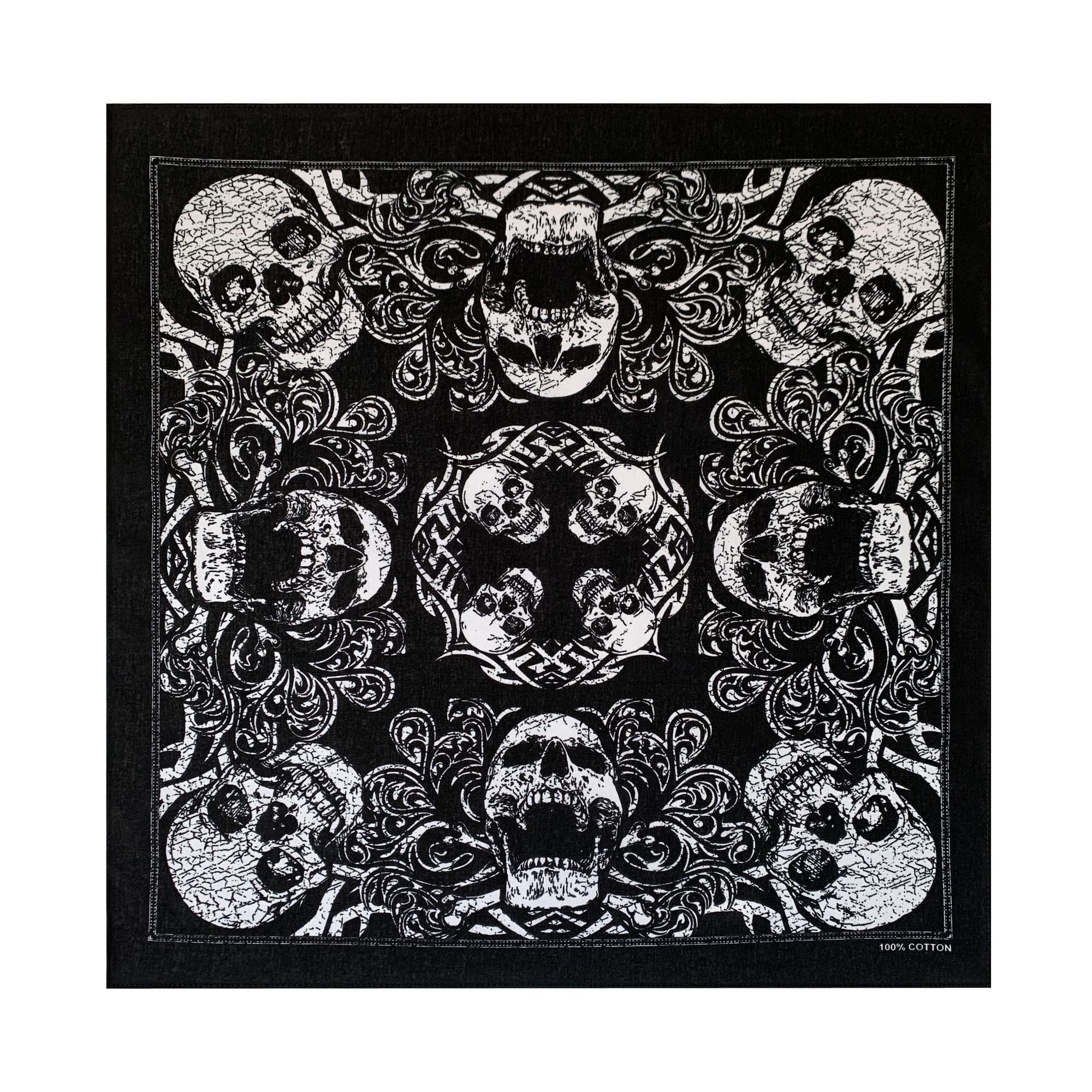 Trifong Bandana Skull Pattern Black 100% Cotton Multiple Skull Designs Stylish Bandana Cap Men Paisley Handkerchief Bandana Adult Unisex 55cm x 55cm