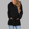 Women's Fashionable Solid Color Hoodie With Shoulder Wiping, Long Sleeved Pockets, Slit Hem, Hoodie Top