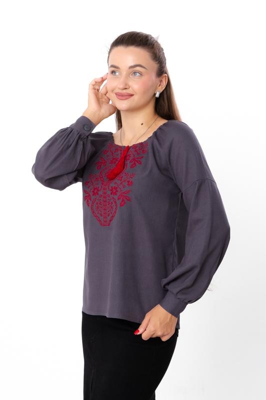 

Women’s Embroidered Blouse – Linen & Viscose Fabric, Long Sleeves, Any season, 8439-070-22 HC M темно-сірий колір