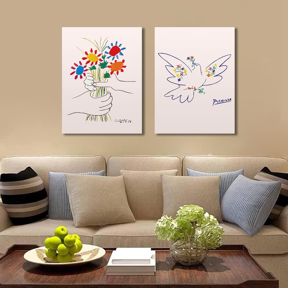 Picasso "Hand Holding a Bouquet" "Flowers and Doves" Picasso Poster Art Panel Picasso Painting Art Panel Art Frame Modern Poster Decorative Painting C