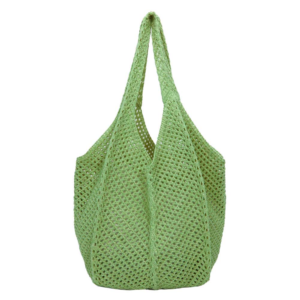 Women Crochet Tote Bag Fashion Knitted Bag Large Capacity Woven Shoulder Bag Solid Color Simple Shopping Bag for Summer Beach