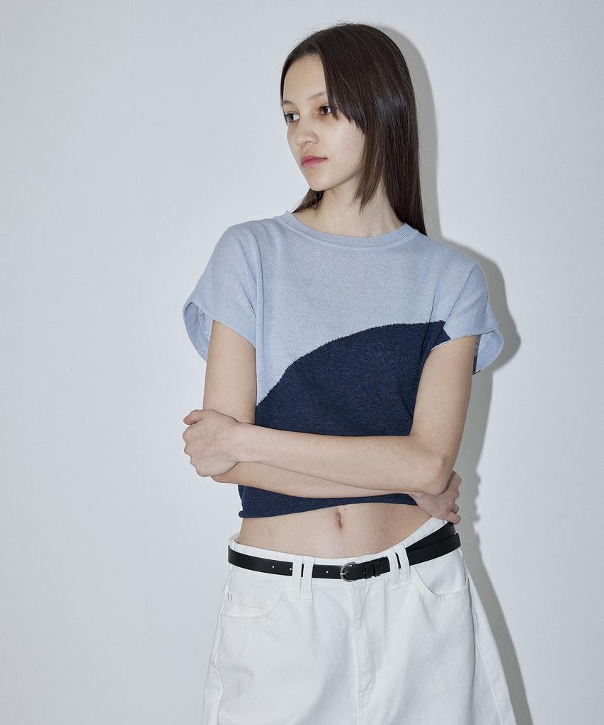 EN OR Two Tone Drawstring Knit Top - Blue