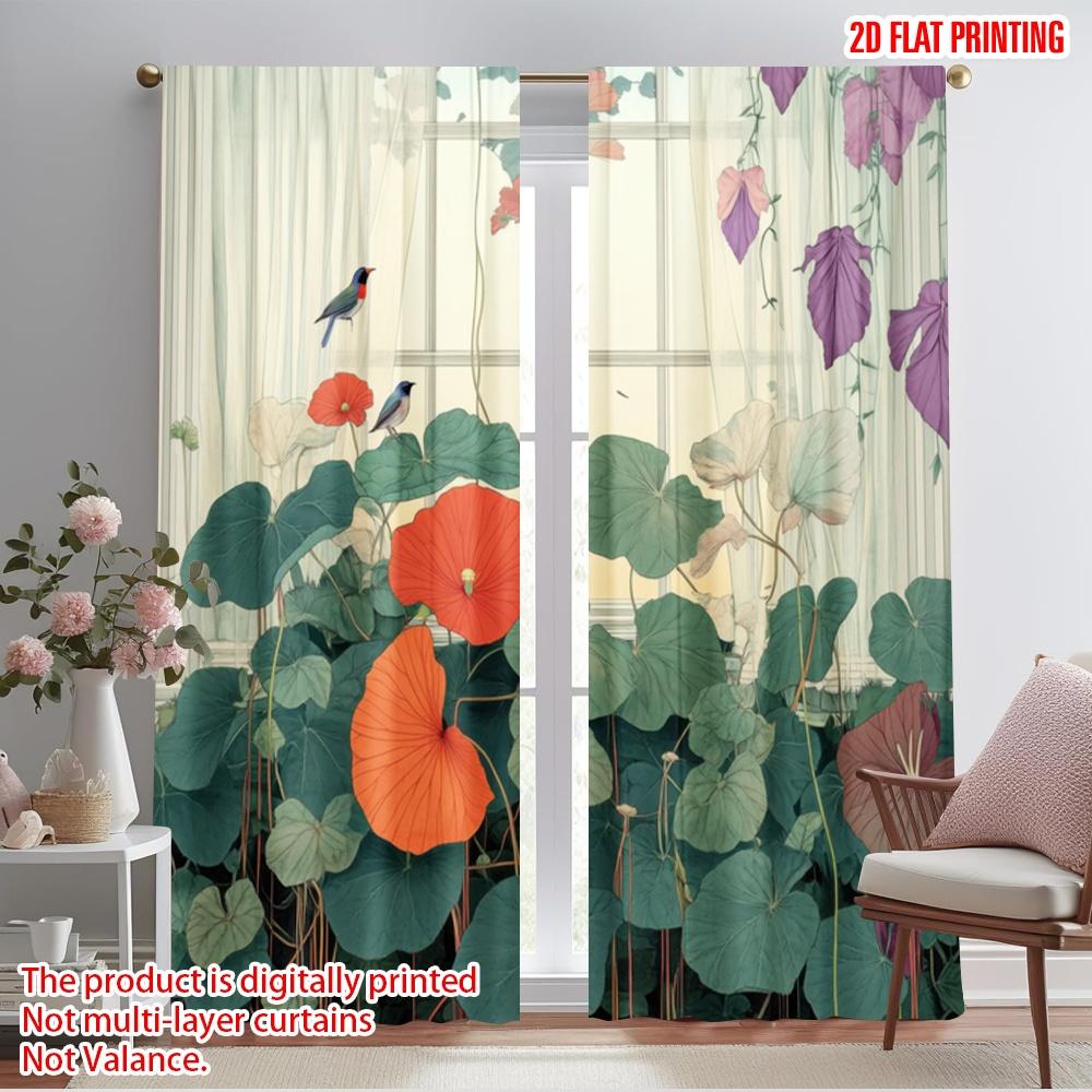 

2pcs,2D plane printing Print Curtains Birds and Blooms Versatile Polyester (without rod) Outdoor Decorations Use for Bedroom, 52.50×116.00 CM 2pcs