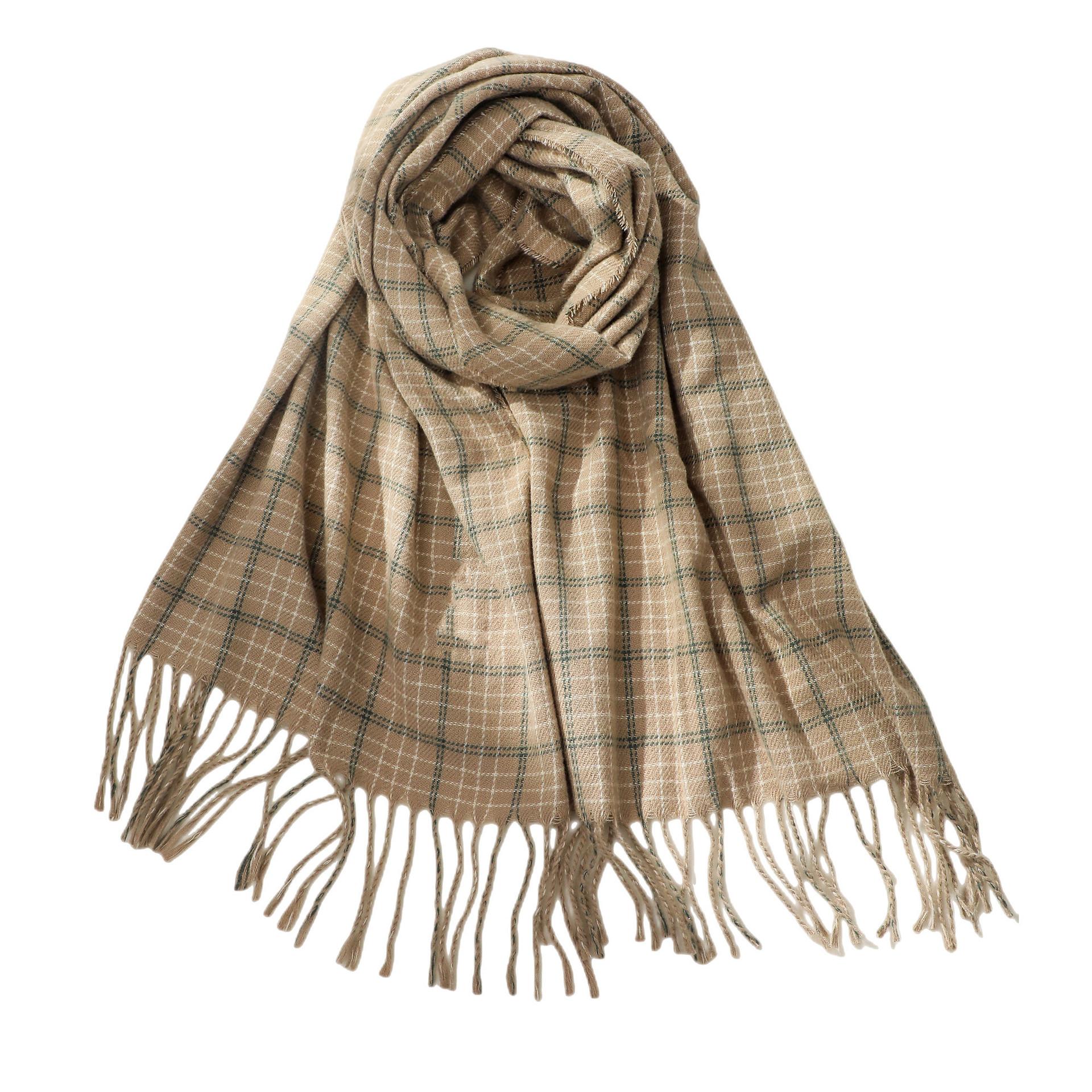 

Шарф женский, осенне-зимний, клетчатый шарф с кисточками, Британская академия любви, женская шаль хаки