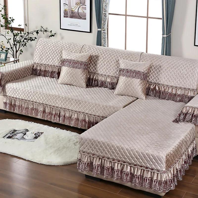 Four Seasons Lace Sofa Towel Thick Non-slip Sofa Covers Plush L Shape Couch Cushion Modern Chair Seat Mat House Room Decoration