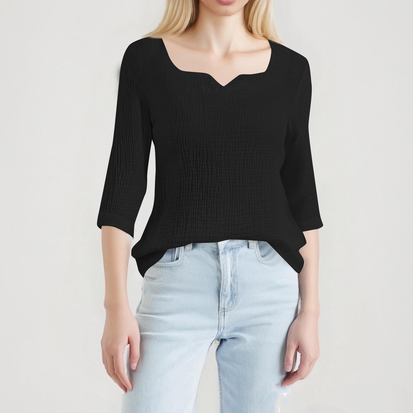 

Женская модная повседневная однотонная рубашка с длинным рукавом и V-образным вырезом L чёрный