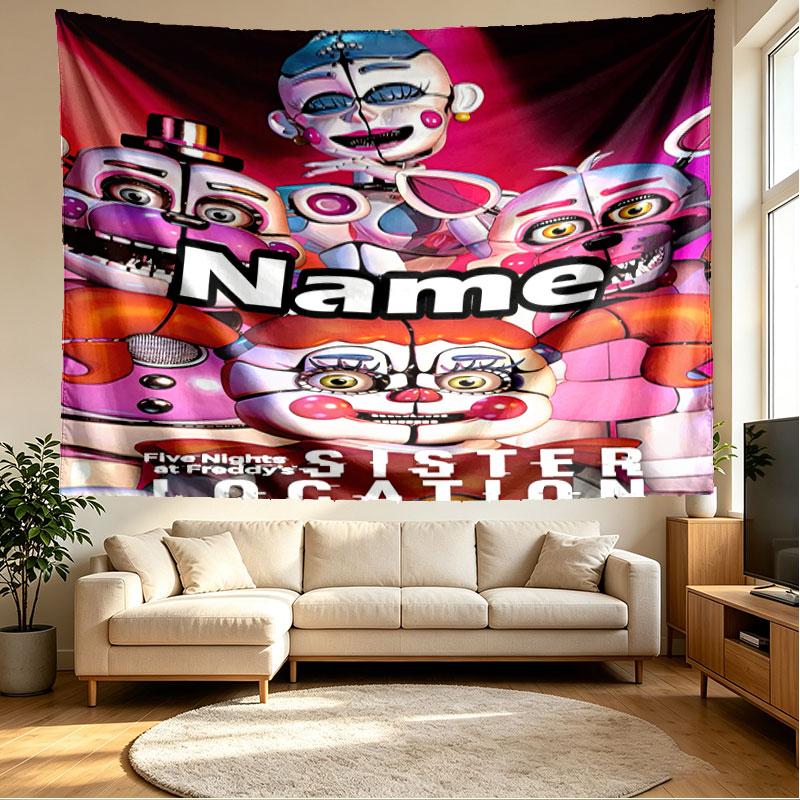 Custom Name Personalized Five Nights at Freddy's Print Tapestry, Wall Art Decor, Bedroom, Dorm, Apartment, LivingRoom, Party Backdrop, Gift for Birthd