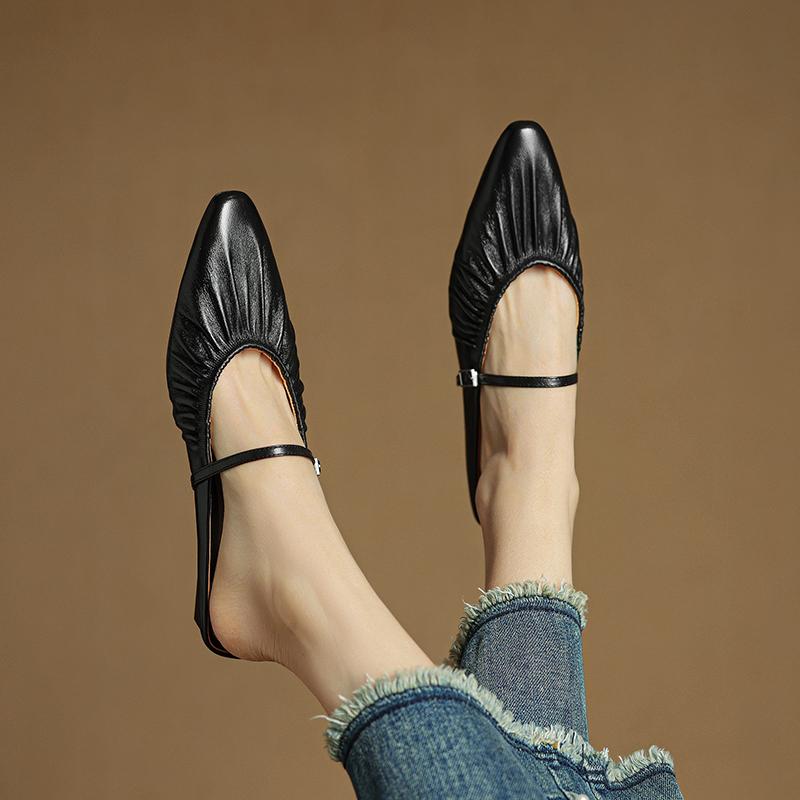 Fashion 2025 New Summer Women Mules Genuine Leather Shoes for Women Pointed Toe Low Heel Shoes Cover Toe Slingback Slippers Modern