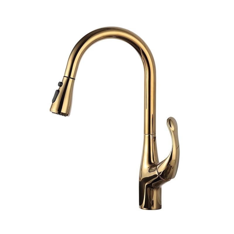 Tuqiu Gold Pull Out Kitchen Faucet Black Kitchen Tap 360 Rotate Sink Faucet Brass Chrome/ Nickel /Black Swivel Sink Mixer Tap