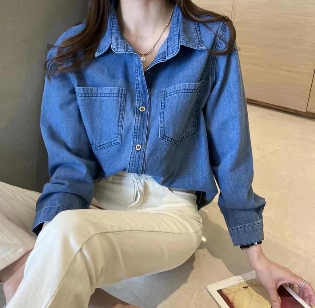 Retro Übergröße Damen Denimhemd - Hong Kong Stil, vielseitiges koreanisches Langarm-Oberbekleidungs-Top.