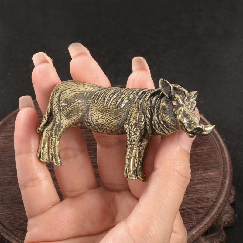 Solid Metal Fierce Swine Statue Detailed Animal Figure Perfect for Shelf or Desk Decoration