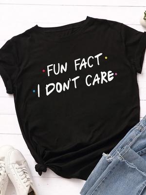 Fun Fact I Don't Care Letter Print Women T Shirt Short Sleeve O Neck Loose Women Tshirt Ladies Tee Shirt Tops Camisetas Mujer