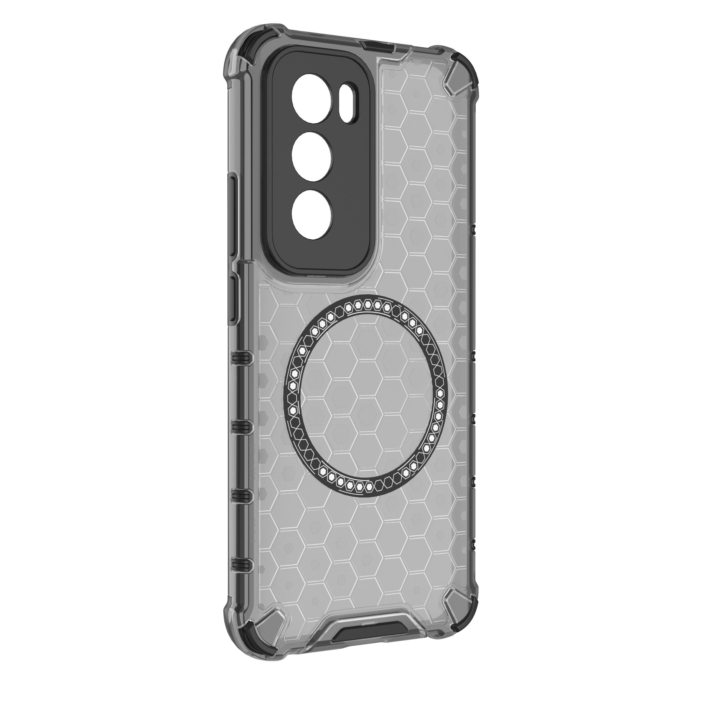 

For Oppo Reno12 Pro 5G (Global) Magnetic Case Honeycomb Texture Double Layer TPU+PC Phone Cover Grey