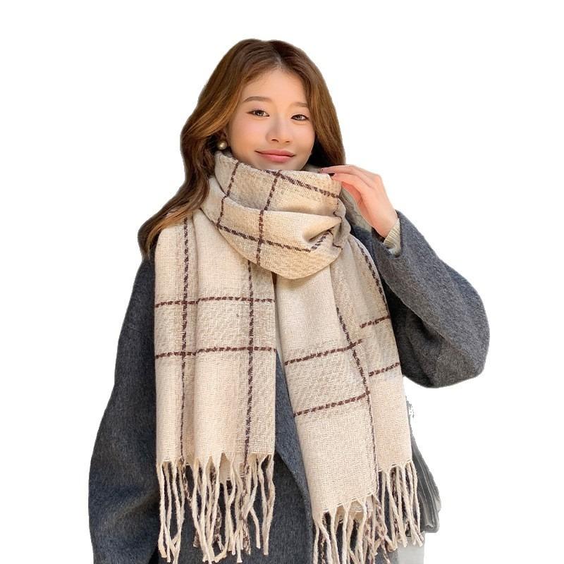 Autumn and Winter Atmosphere Plaid Scarf Women's Warm and Cold-proof Advanced Sense Versatile Scarf