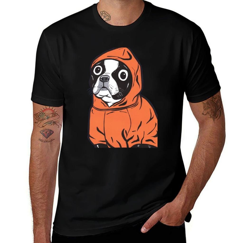 Boston Terrier Orange Hoodie Tshirt Lightweight Cooling Short Sleeve Tee